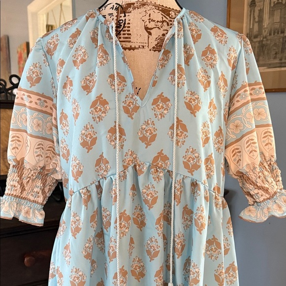 Boutique Blue and Cream Floral Print Bohemian Maxi Dress - Picture 5 of 12